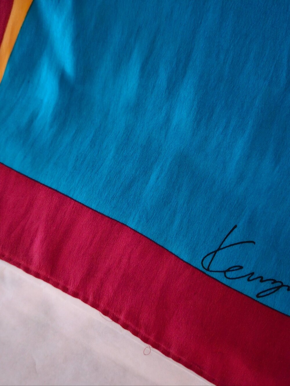 VINTAGE 1970s Kenzo 100% Silk 10x57 Scarf Vibrant Color Block